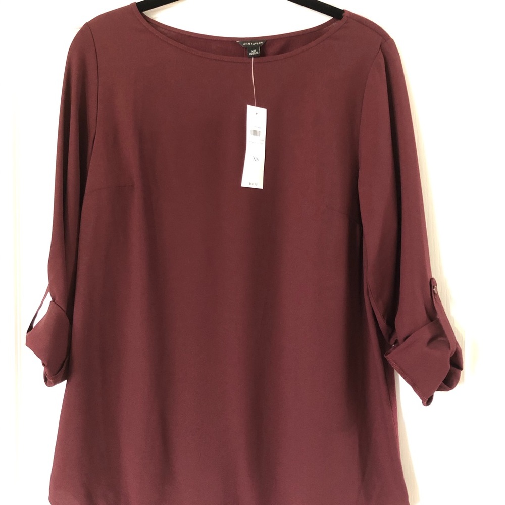 Dark wine colored blouse from Ann Taylor.